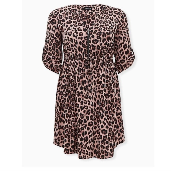 NWOT TORRID LEOPARD CHALLIS ZIP FRONT SHIRT DRESS - Picture 2 of 6